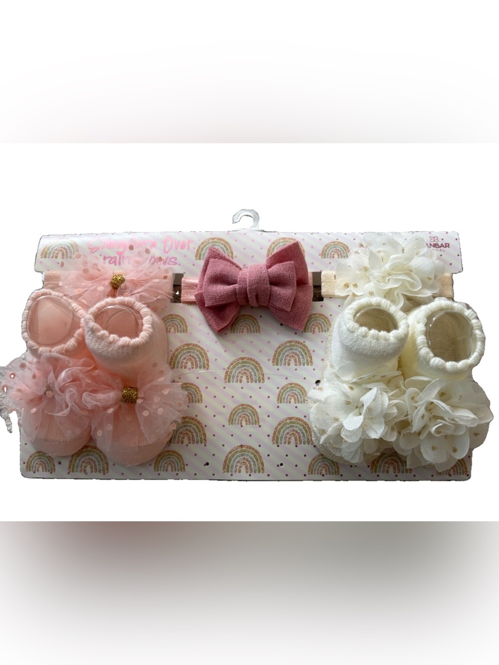 Baby Girls Pink and Cream Flower Booties & Bow Headband Set